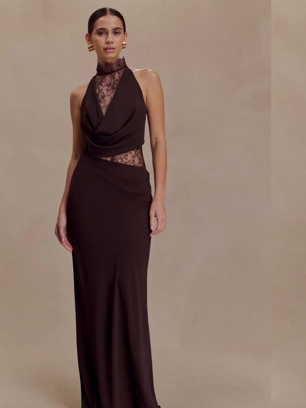 Meshki Arra Chiffon and Lace Evening Dress - Cacoa Brown